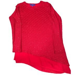 Apt. 9 Red Sequin Knit Asymmetrical Hem Sweater Women’s Large
